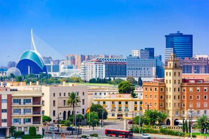 Skyline of Valencia, Spain, featuring the City of Arts and Sciences with modern and historic architecture