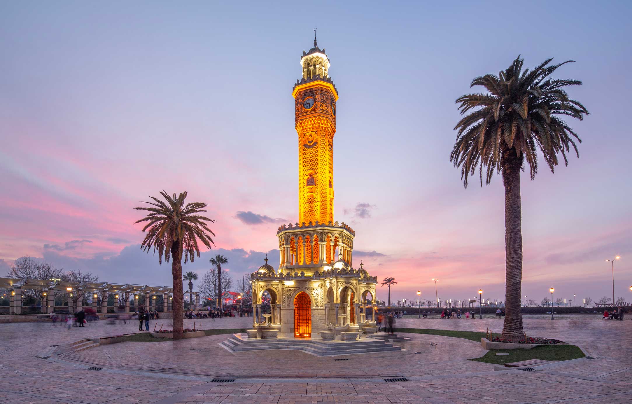 Izmir Clock Tower Konak Square Sunset